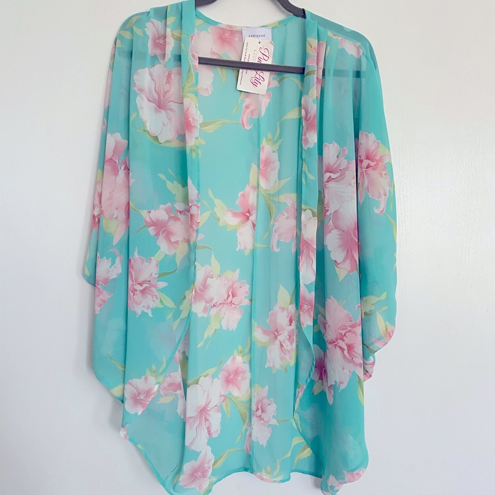 Beautiful Blue/Green Floral Kimono or Cover-up